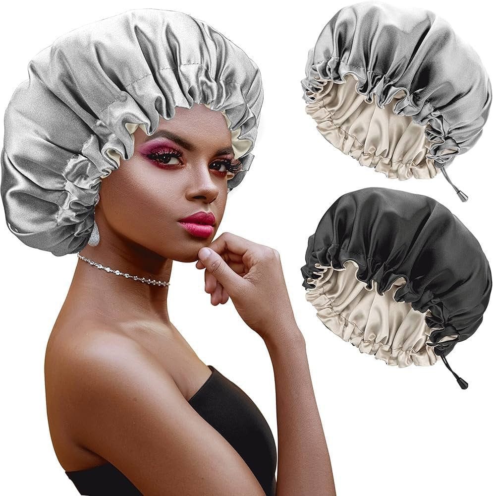 img_0091 Double layer silky satin bonnet - Adjustable - الصورة 1