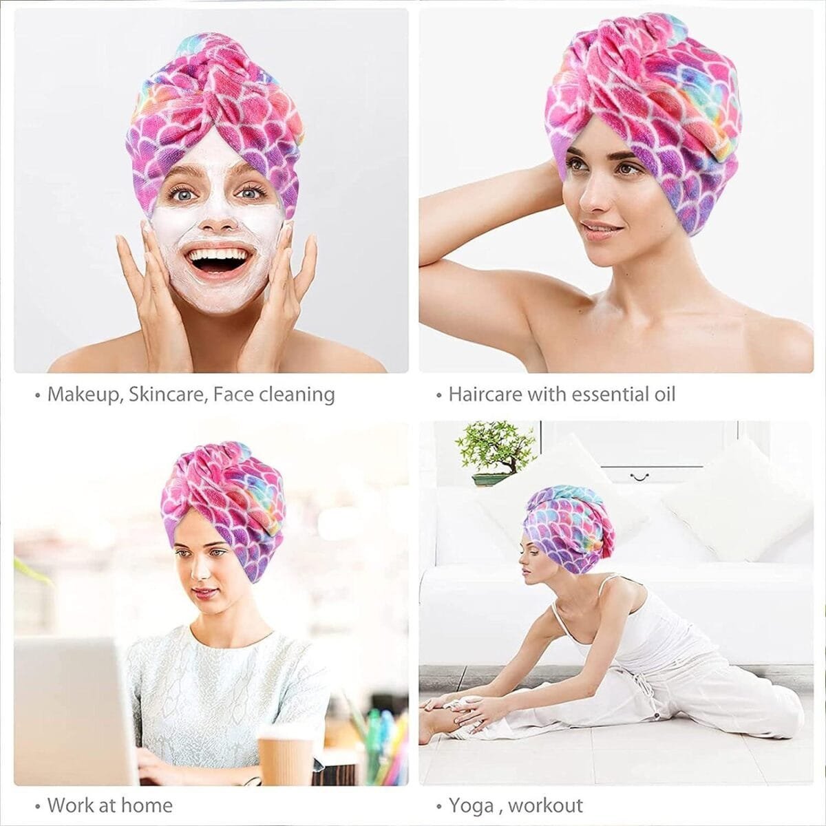 Mermaid Microfiber Hair Towel Turban - Image 4