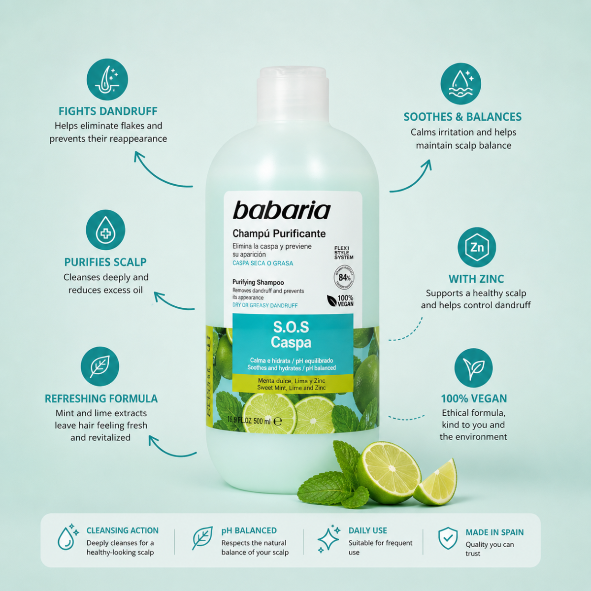 Babaria S.O.S Caspa Purifying Shampoo 500ml - Image 2