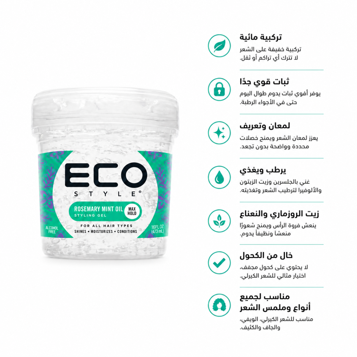 Eco Style Rosemary Mint Oil Styling Gel Max Hold 473ml - Image 2