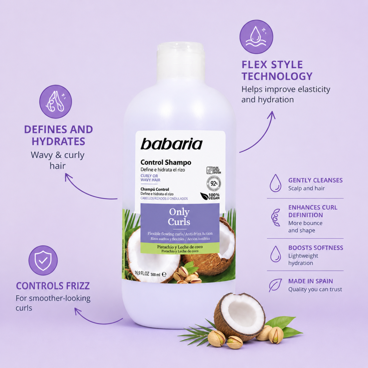 Babaria Only Curls Control Shampoo 500ml - Image 2