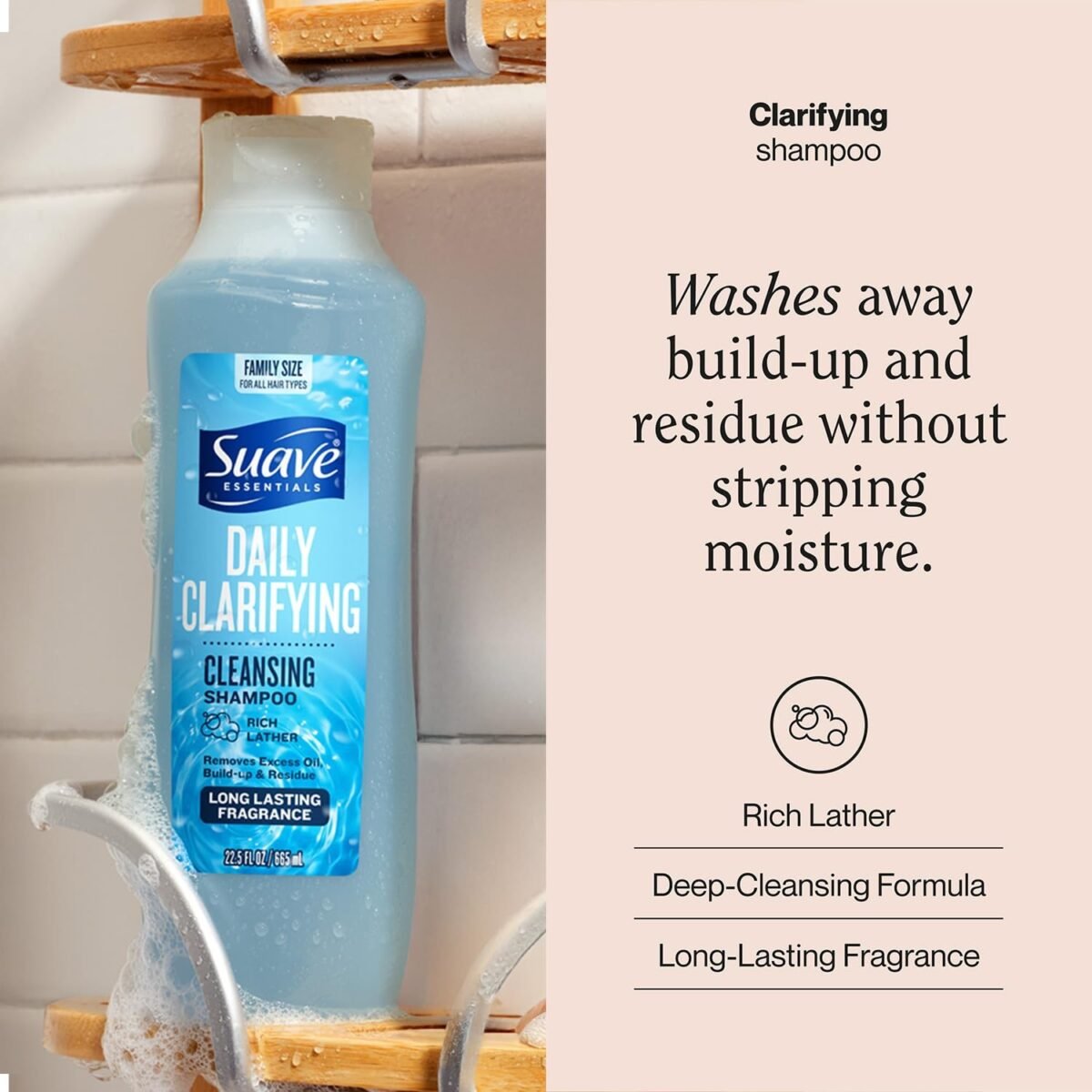 Suave Essentials Daily Clarifying Cleansing Shampoo 665ml – Deep Cleansing Shampoo for Build-Up, Oily Scalp & Residue Removal - Image 3