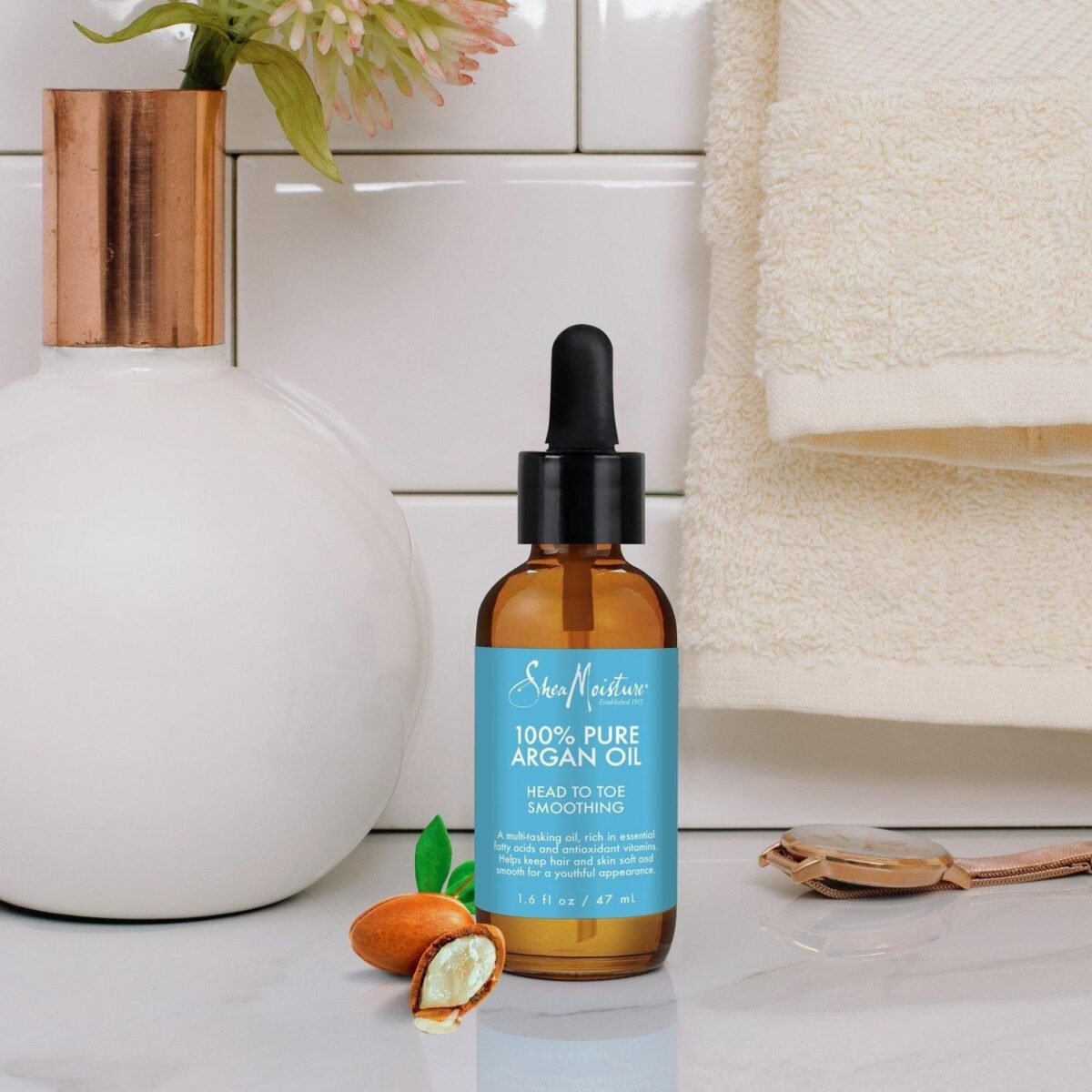 ⁦SheaMoisture 100% Pure Argan Oil Head to Toe Smoothing for Hair & Skin – 47ml⁩ - الصورة ⁦2⁩